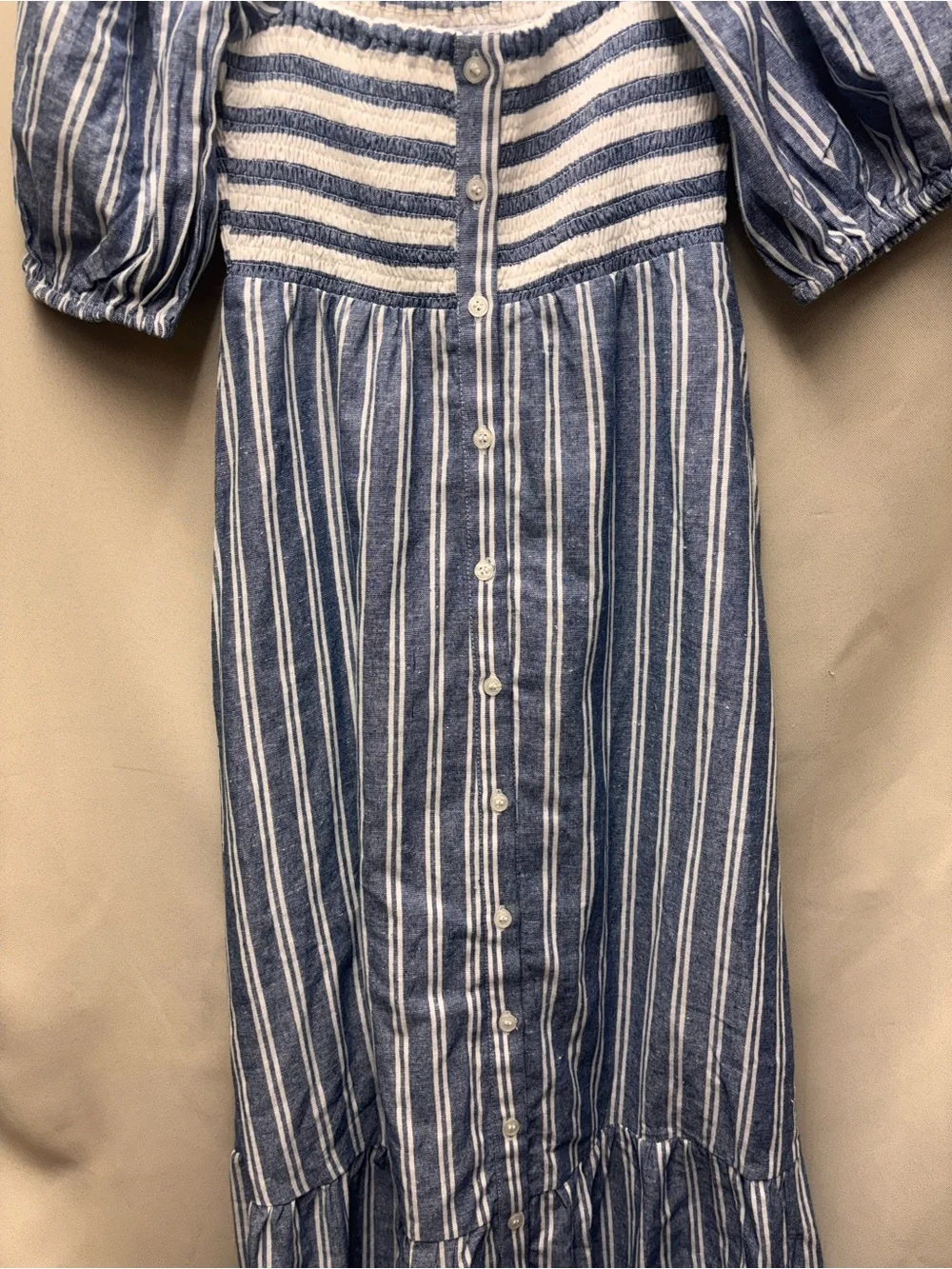 Emerson Fry Love Tomas Puff Sleeve
Striped Smocked Cotton Maxi Dress NWT XS/S - Picture 3 of 9